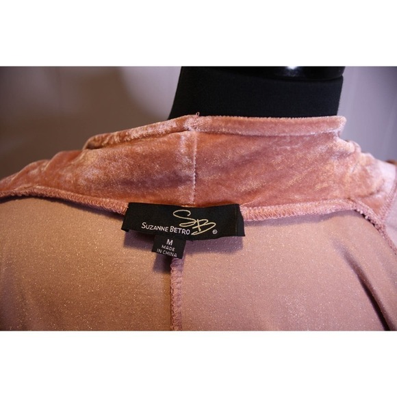 Suzanne Betro Velour Coatagin Open Front Duster Dusty Rose Pink Size M - Picture 3 of 3